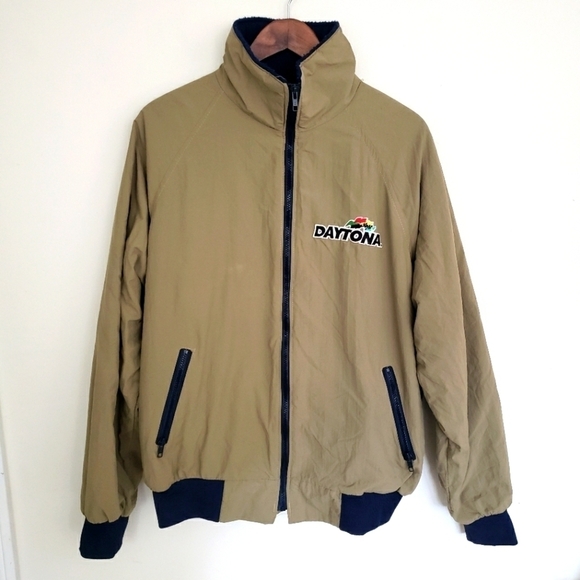 Auburn Sportswear Daytona 500 Nylon Jacket  Mens Size L Khaki Olive Navy Blue - Picture 1 of 9